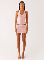 Been That Girl Halter Knit Sequin Top - Iridescent Pink
