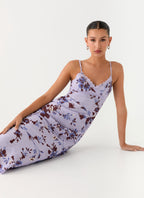 Bluma Lace Trim Midi Dress - Antique Lilac Floral