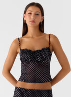 Buffy Top - Black Polkadot