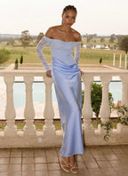 Burke Off Shoulder Maxi Dress - Blue