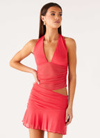 Calissa Haltherneck Mini Dress - Coral