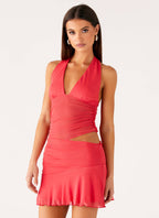 Calissa Haltherneck Mini Dress - Coral