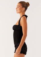 Channel Bustier Top - Black Polka Dot