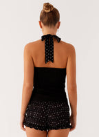 Channel Bustier Top - Black Polka Dot
