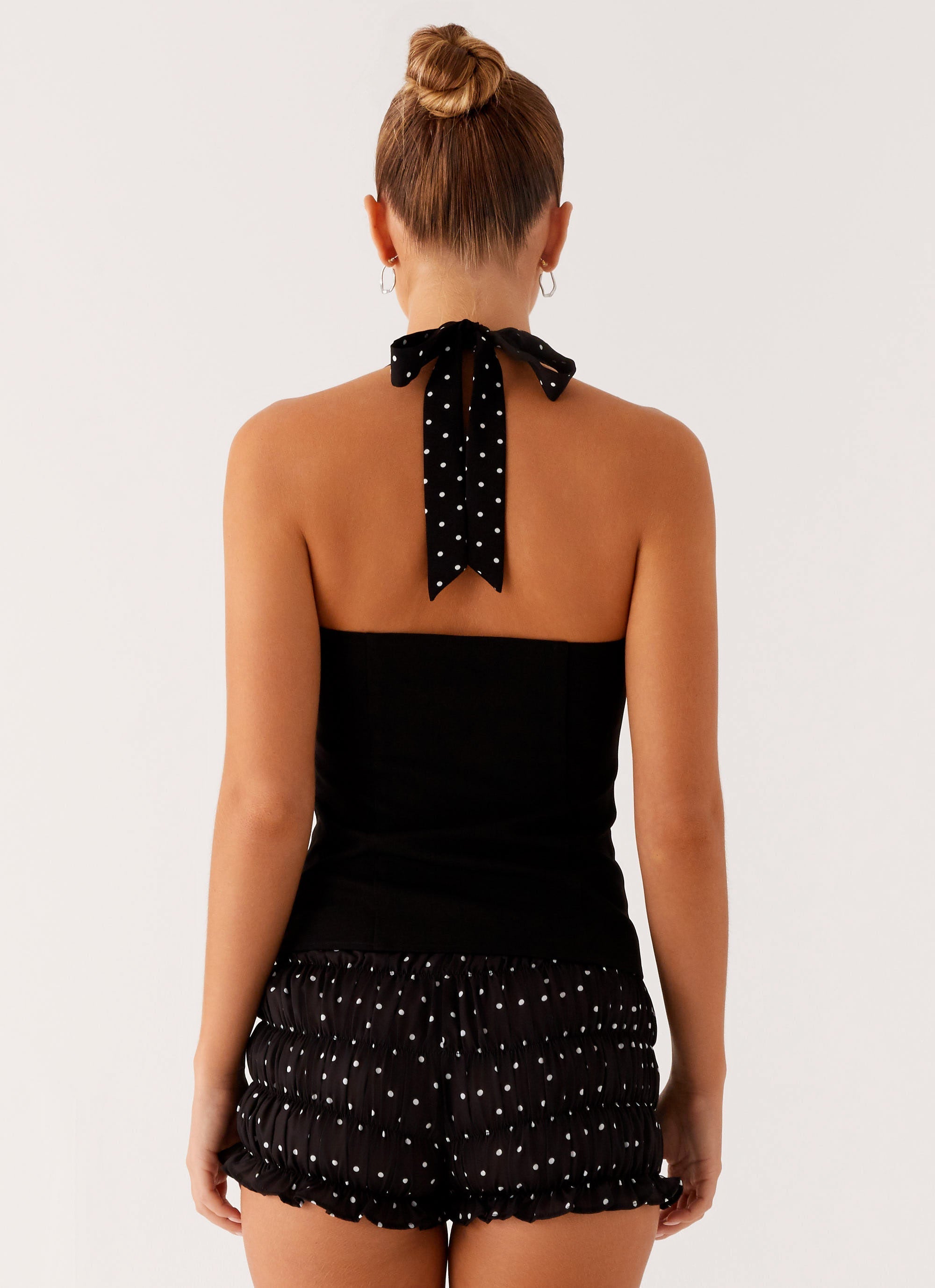 Channel Bustier Top - Black Polka Dot