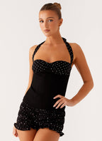 Channel Bustier Top - Black Polka Dot