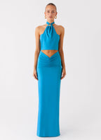 Chiquita Halter Maxi Dress - Turquoise Blue