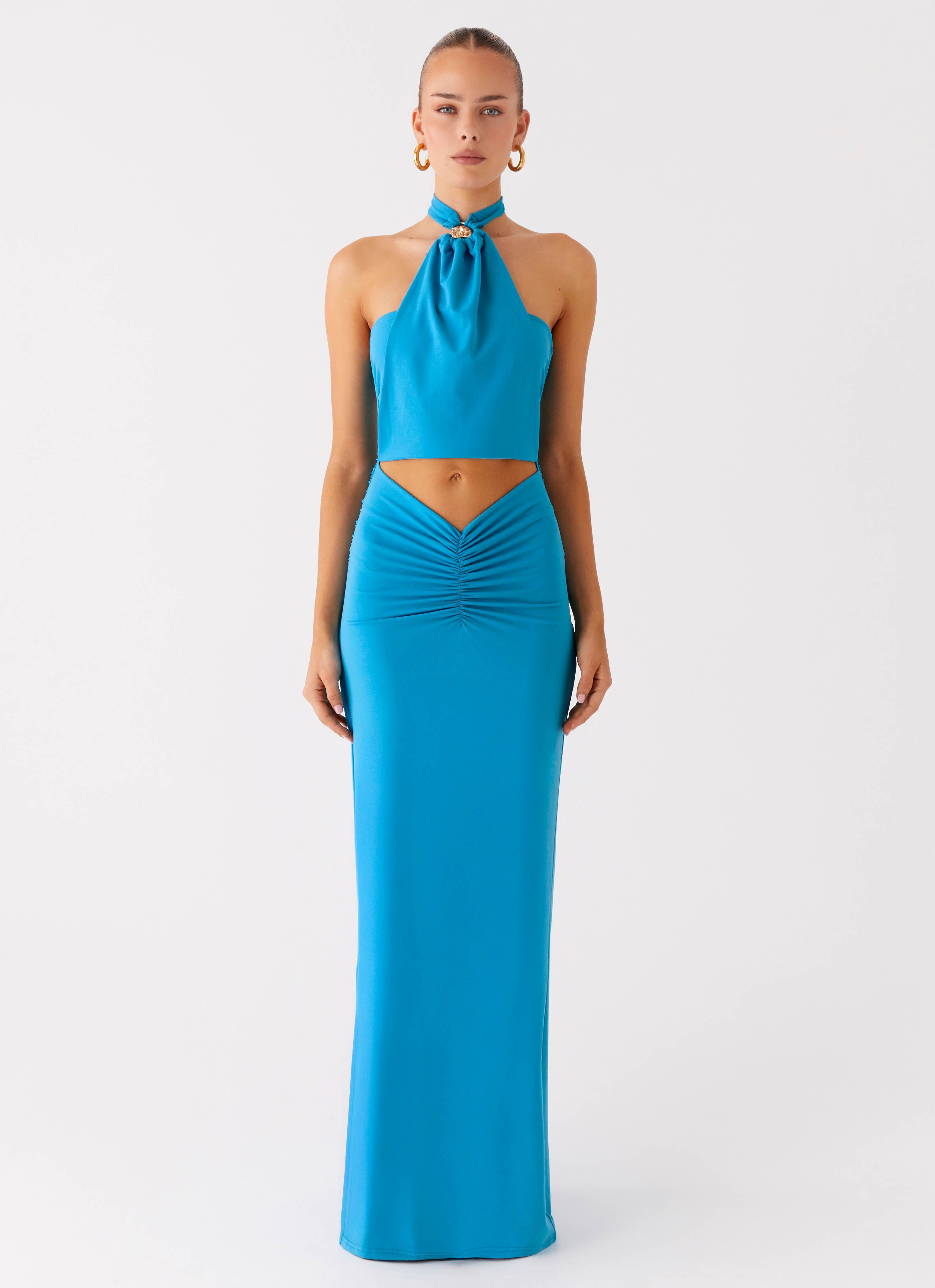 Chiquita Halter Maxi Dress - Turquoise Blue