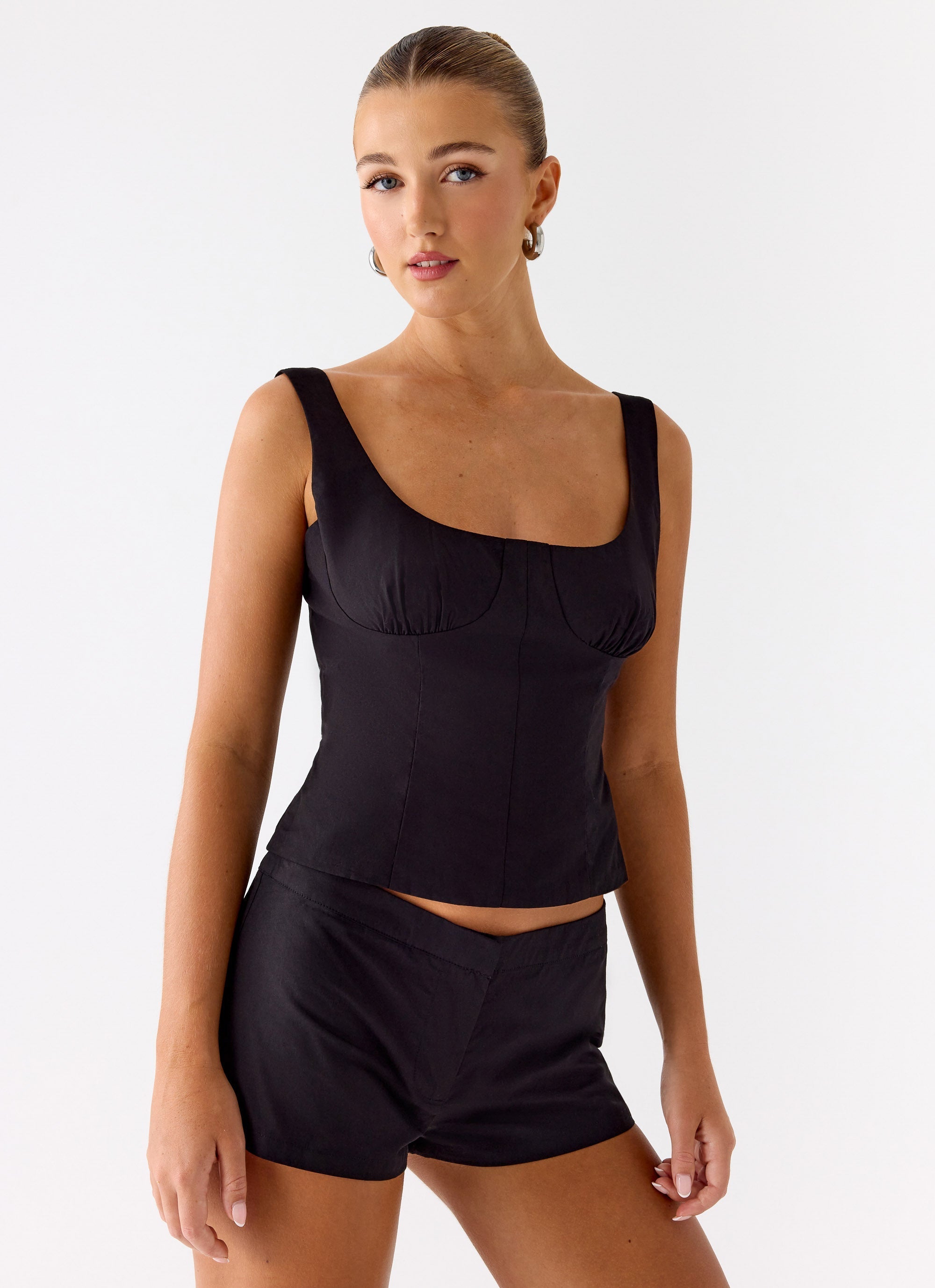 Coastline Cotton Bustier Top - Black