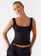 Coastline Cotton Bustier Top - Black