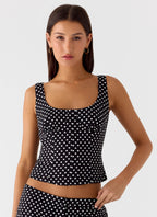 Coastline Bustier Top - Black Polkadot