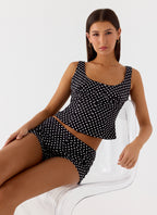 Coastline Bustier Top - Black Polkadot