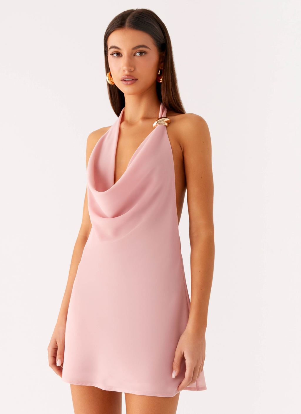 Coral Meadow Cowl Mini Dress - Pink