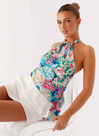 Dalila Beaded Tie Back Top - Santorini Floral