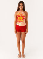 Dalila Beaded Tie Back Top - Orange Floral