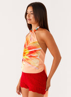 Dalila Beaded Tie Back Top - Orange Floral