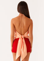 Dalila Beaded Tie Back Top - Orange Floral