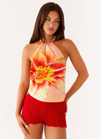 Dalila Beaded Tie Back Top - Orange Floral
