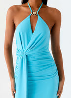 Dare Me Halter Maxi Dress - Aqua Blue