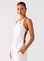 Delong Backless Linen Top - White