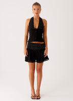Devoted Halterneck Top - Black Polka Dot