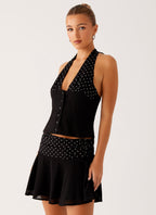 Devoted Halterneck Top - Black Polka Dot