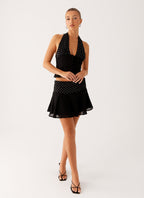 Devoted Halterneck Top - Black Polka Dot