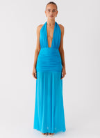 Dilemma Halter Maxi Dress - Turquoise Blue