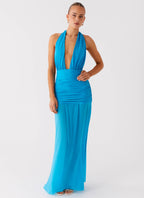 Dilemma Halter Maxi Dress - Turquoise Blue