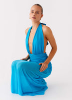 Dilemma Halter Maxi Dress - Turquoise Blue