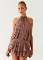 Dopamine Belt Mini Dress - Taupe