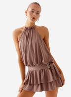 Dopamine Belt Mini Dress - Taupe