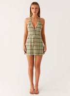 Dunia Halter Mini Dress - Forest Plaid