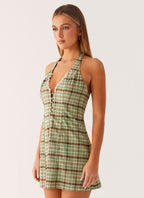 Dunia Halter Mini Dress - Forest Plaid