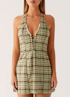 Dunia Halter Mini Dress - Forest Plaid