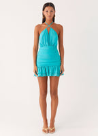 Egoist Crossover Mini Dress - Aqua Blue
