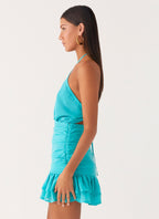 Egoist Crossover Mini Dress - Aqua Blue