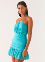Egoist Crossover Mini Dress - Aqua Blue