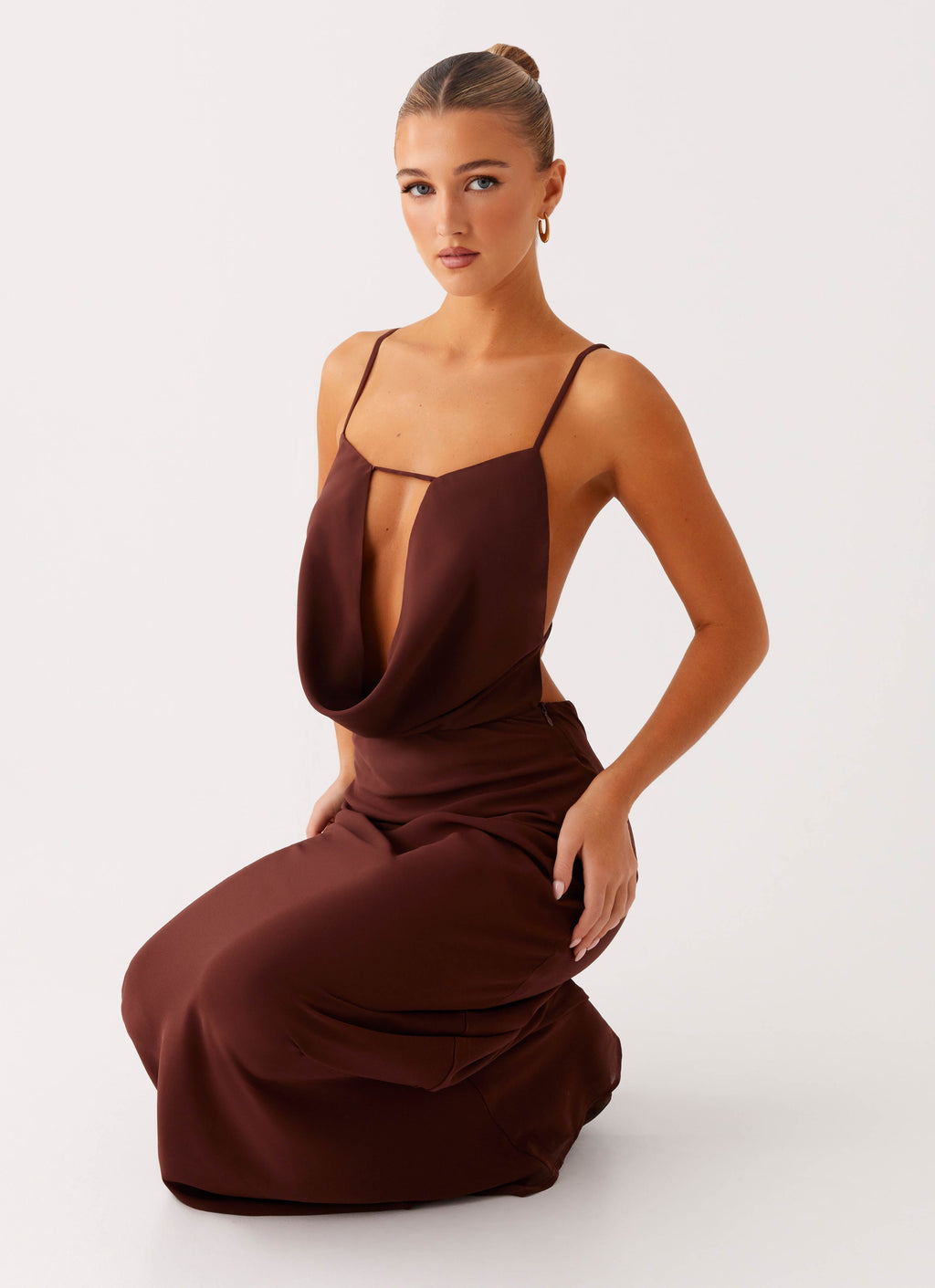 Elation Cowl Neck Maxi Dress - Chocolate