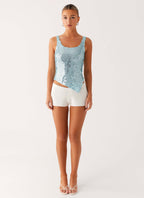 Electra Sequin Tank - Turquoise