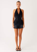 Esma Halter Top - Washed Dark Blue