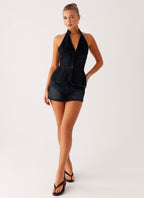 Esma Halter Top - Washed Dark Blue