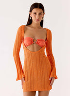 Estrella Long Sleeve Knit Mini Dress - Orange