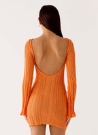 Estrella Long Sleeve Knit Mini Dress - Orange