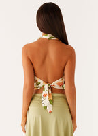 Everette Satin Scarf Top - Floral Print