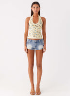 Eye Contact Sequin Halter Top - Yellow