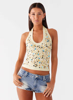 Eye Contact Sequin Halter Top - Yellow