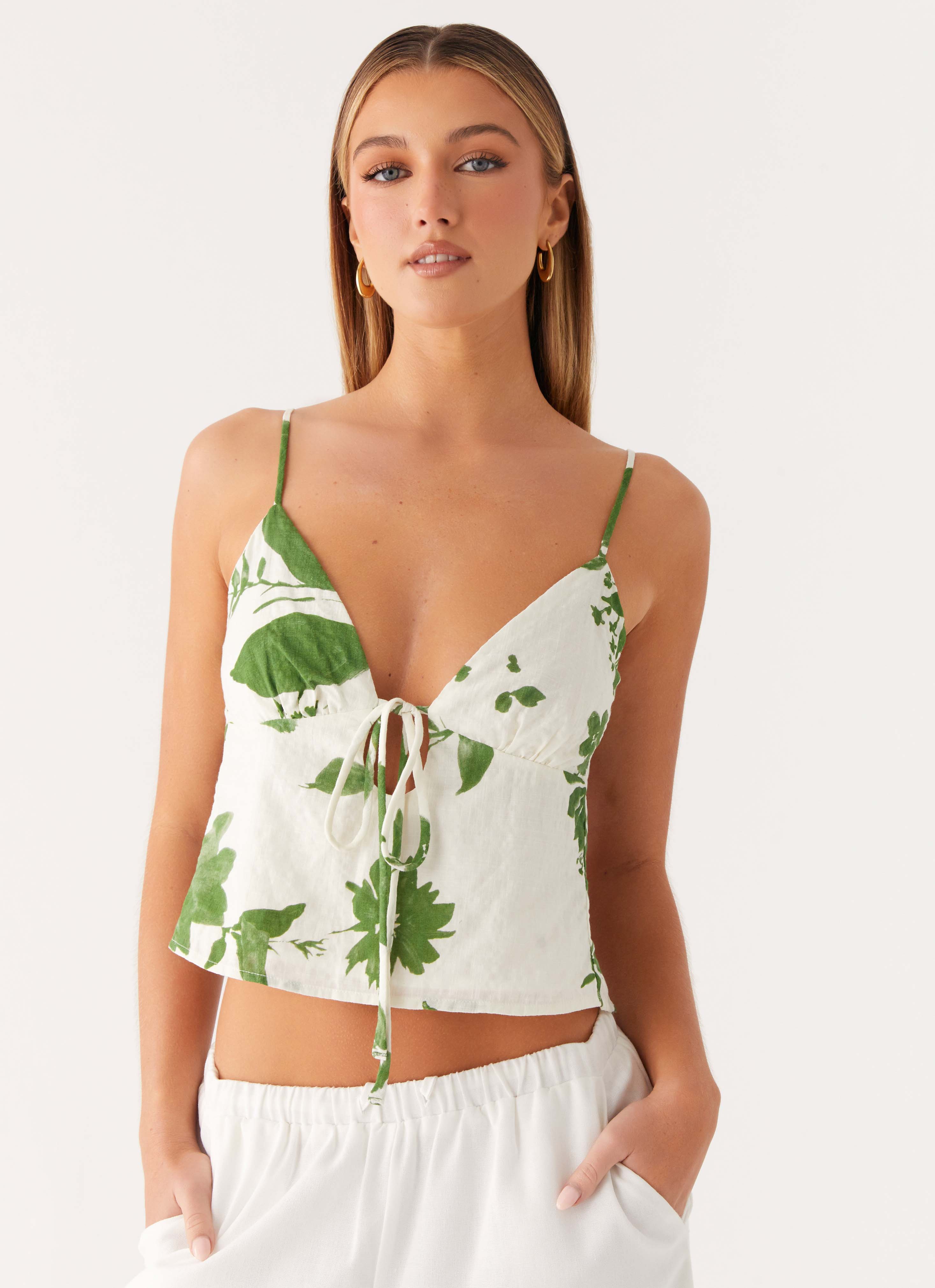 Faela Cotton Cami Top - Verdant Bloom