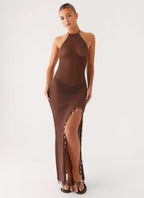 Fennella Beaded Maxi Dress - Chocolate