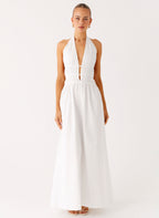 Figaro Halter Maxi Dress - White